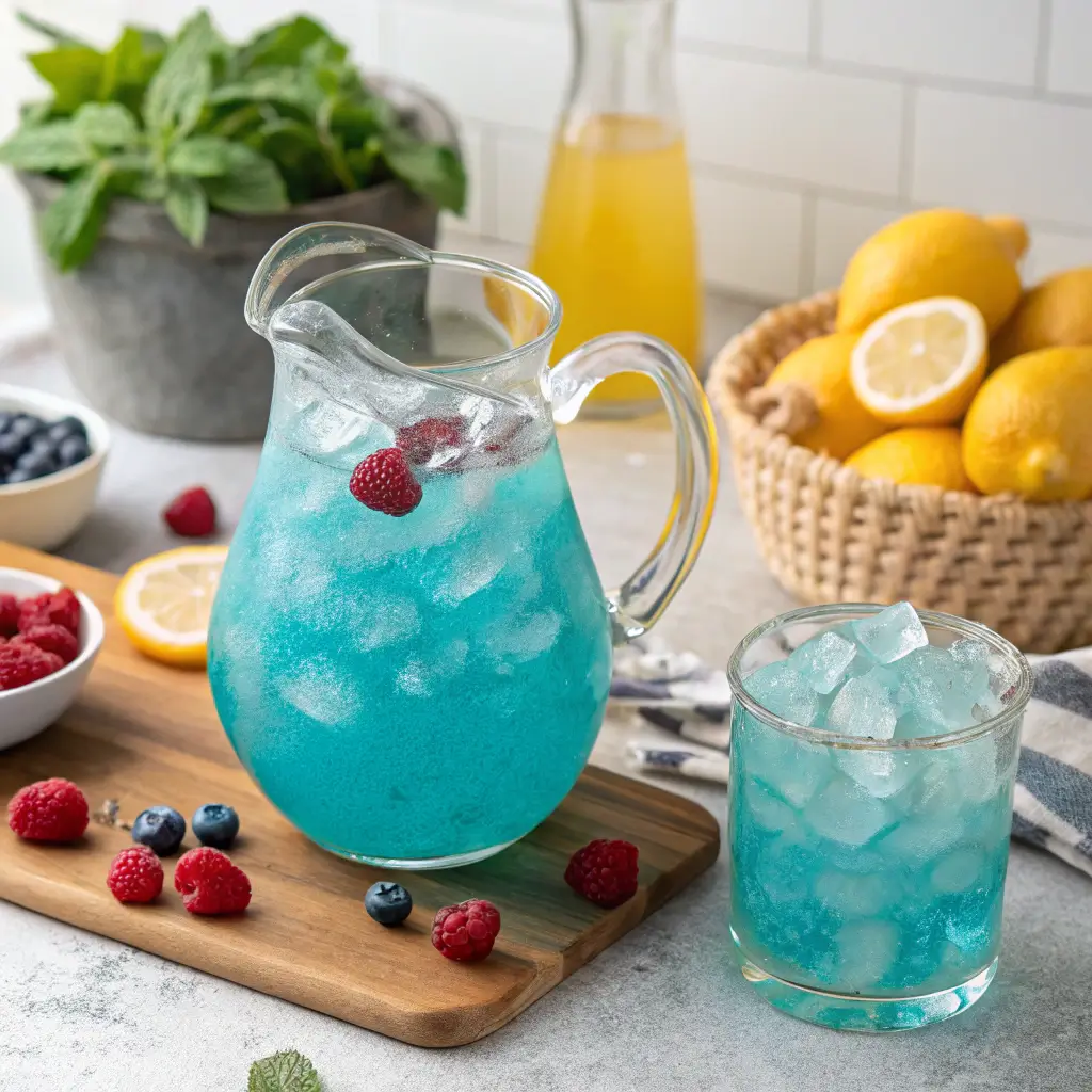 Preparing blue raspberry lemonade