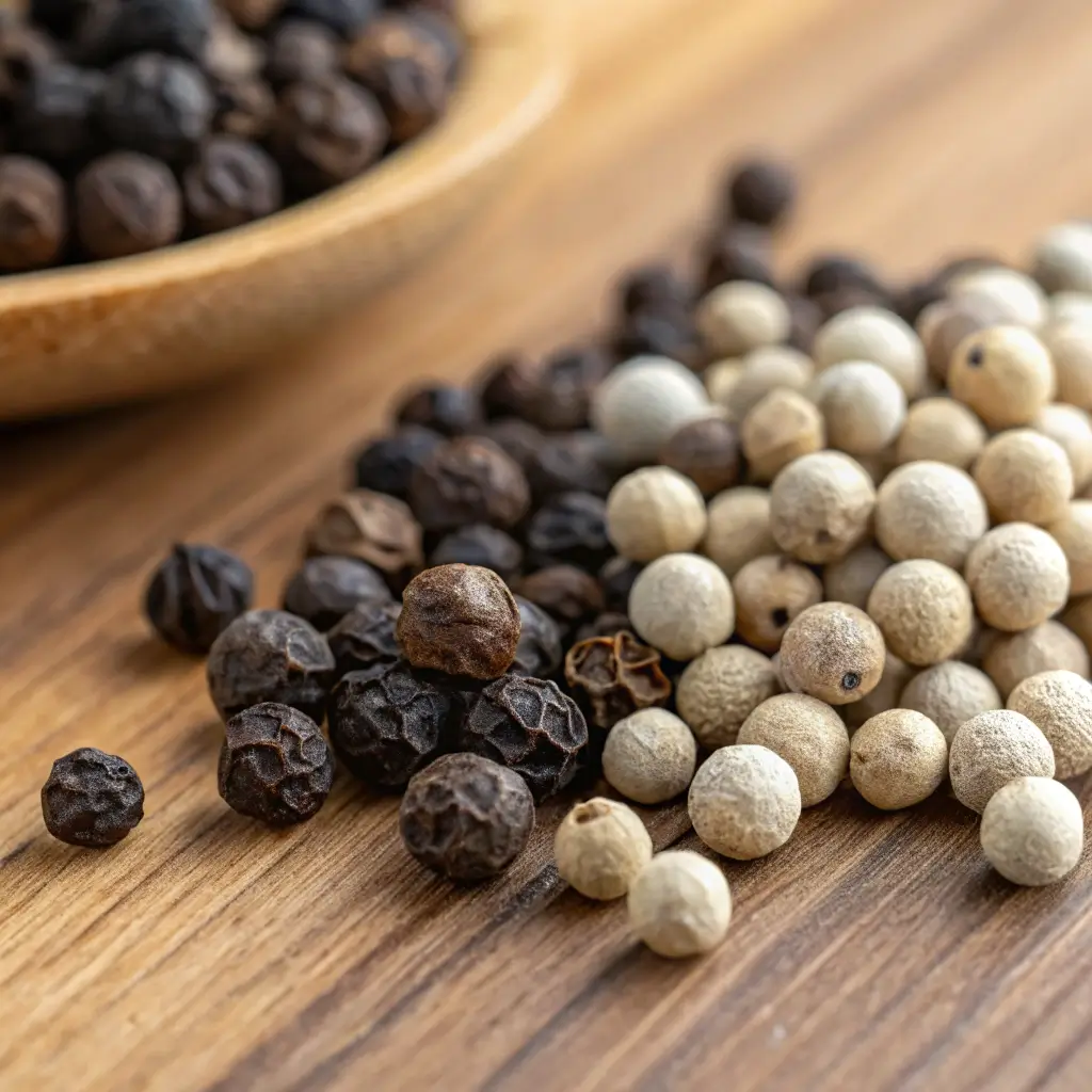 Chef grinding black and white pepper.
