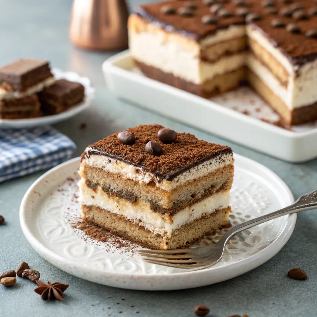 Slice of tiramisu cake